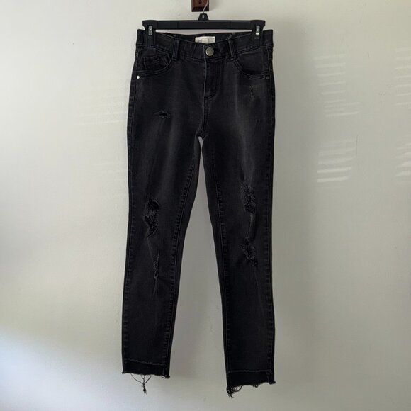 Jolt Black Grey Skinny Distressed Ripped Denim Jeans Women's Pants Size 1 / 25W - Picture 1 of 7